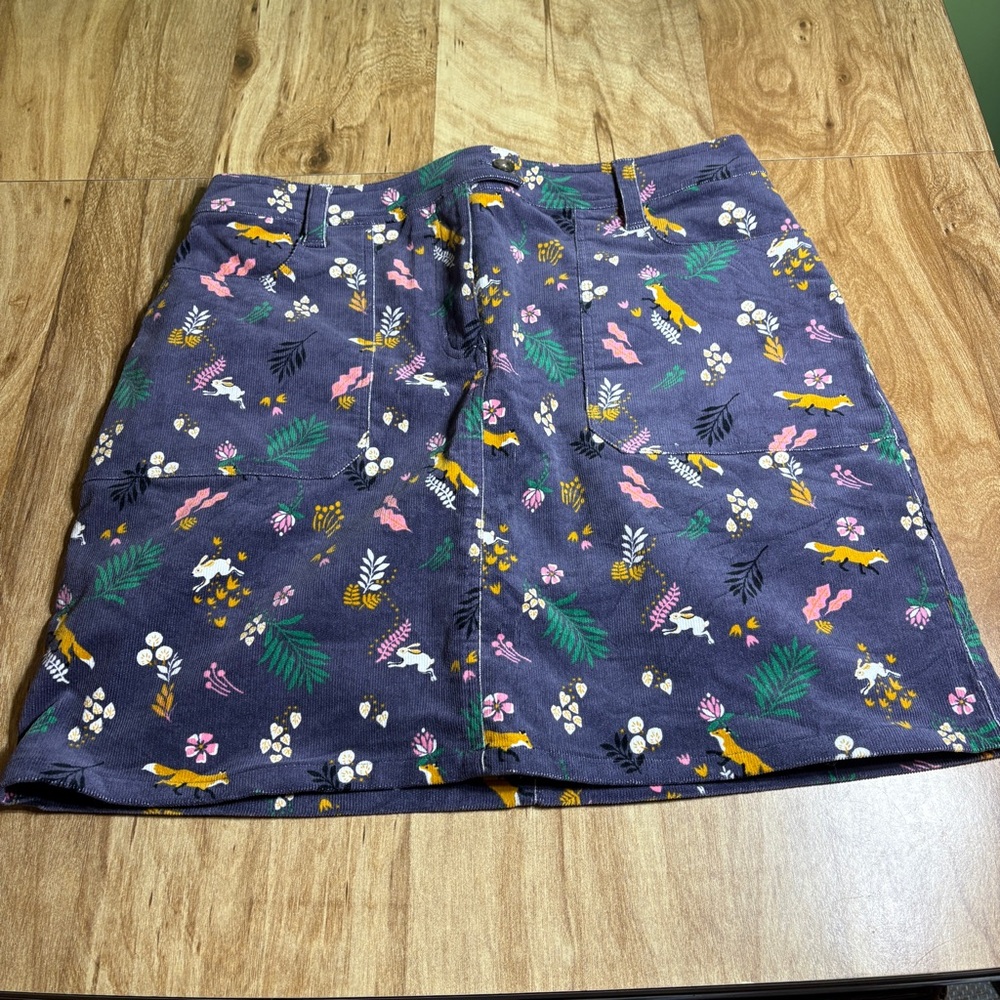 Boden Purple Corduroy Woodlands Leaf Flower Fox Rabbit Skirt Womens Size 10